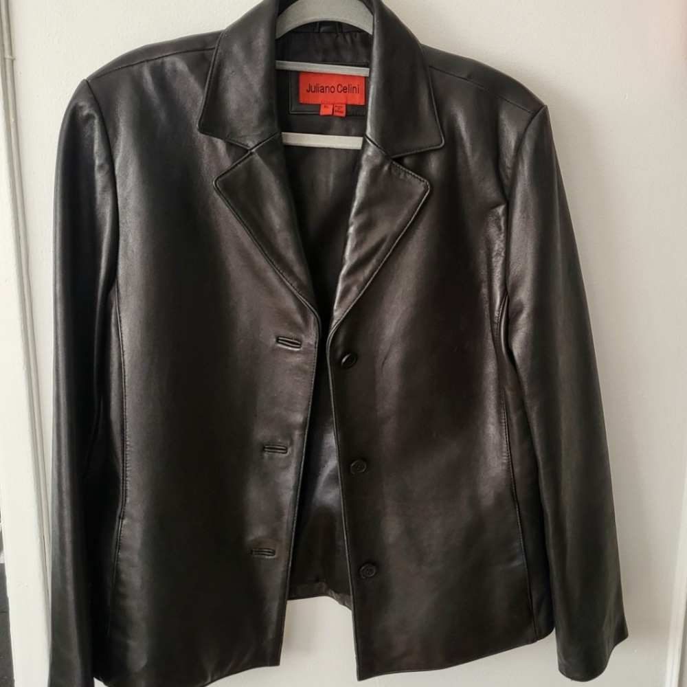 Women’s Vintage Juliano Celini Genuine Leather 90s Blazer Jacket Black